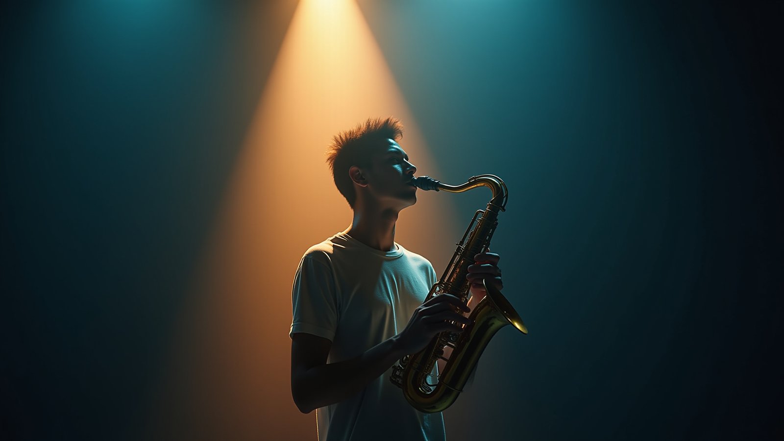 Young musician playing saxophone